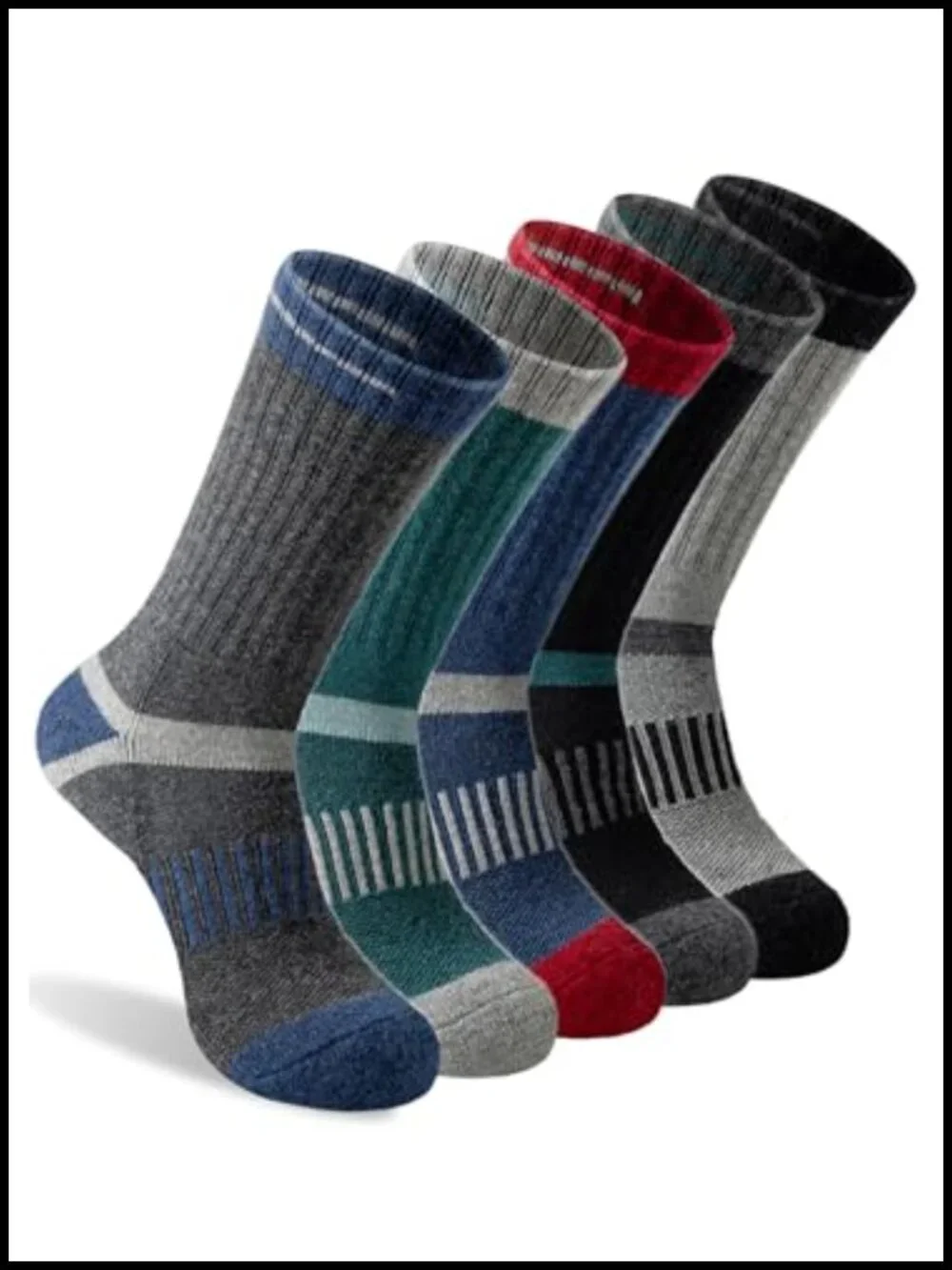 Men's Merino Wool Crew Socks, 5 Pack Hiking Boot Socks, Moisture Wicking,